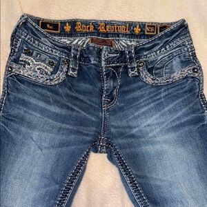 Rock Revival Blue Skinny Jeans with Intricate Stitching